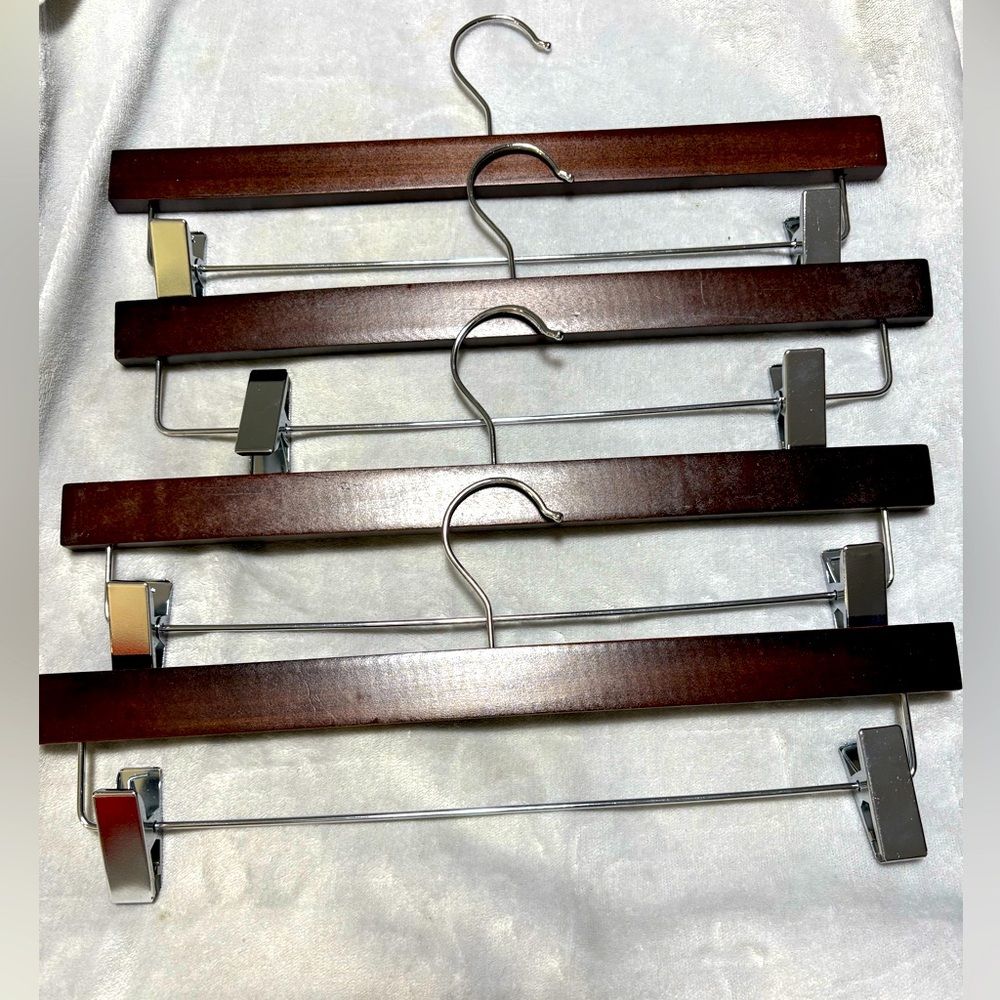 Set of 4 Wooden Pants Hangers with Metal Clips 14”